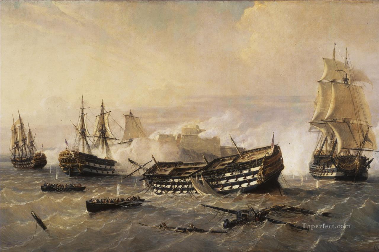 ハバナ海戦前の七年戦争のイギリス艦艇油絵